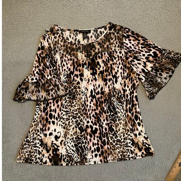 Adele & May Top 3X Animal Leopard Art Flare Short Sleeve Stretch Pink Black - Picture 16 of 16